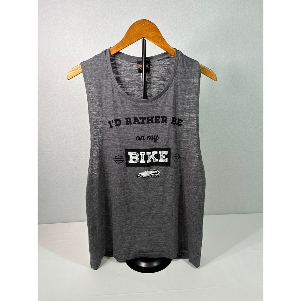 Harley-Davidson Tank Top Womens 2XL Gray Poly Blend Bike Graphic Muscle Tee Boho
